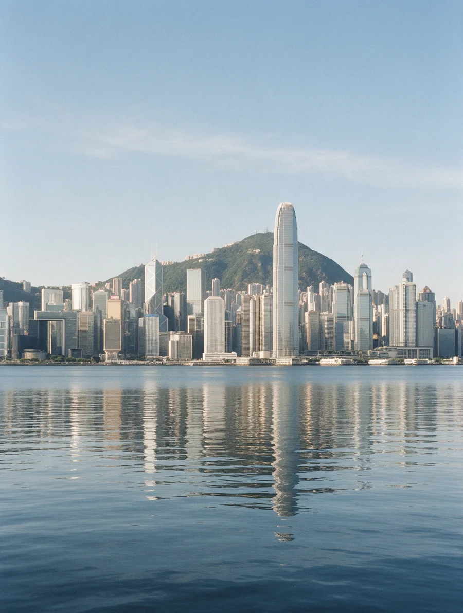 Hong Kong harbour and towers by day.
