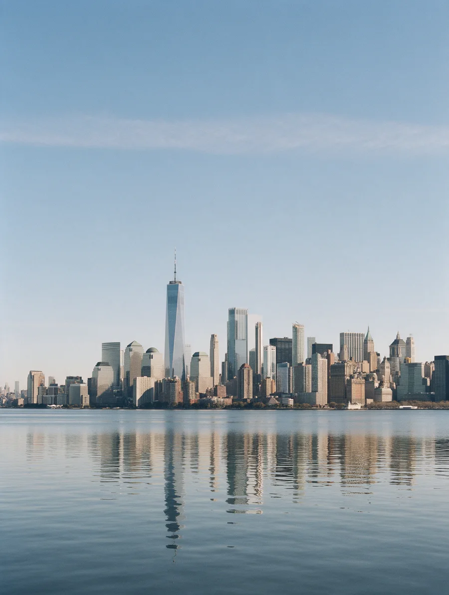 Manhattan by day seen across the water.